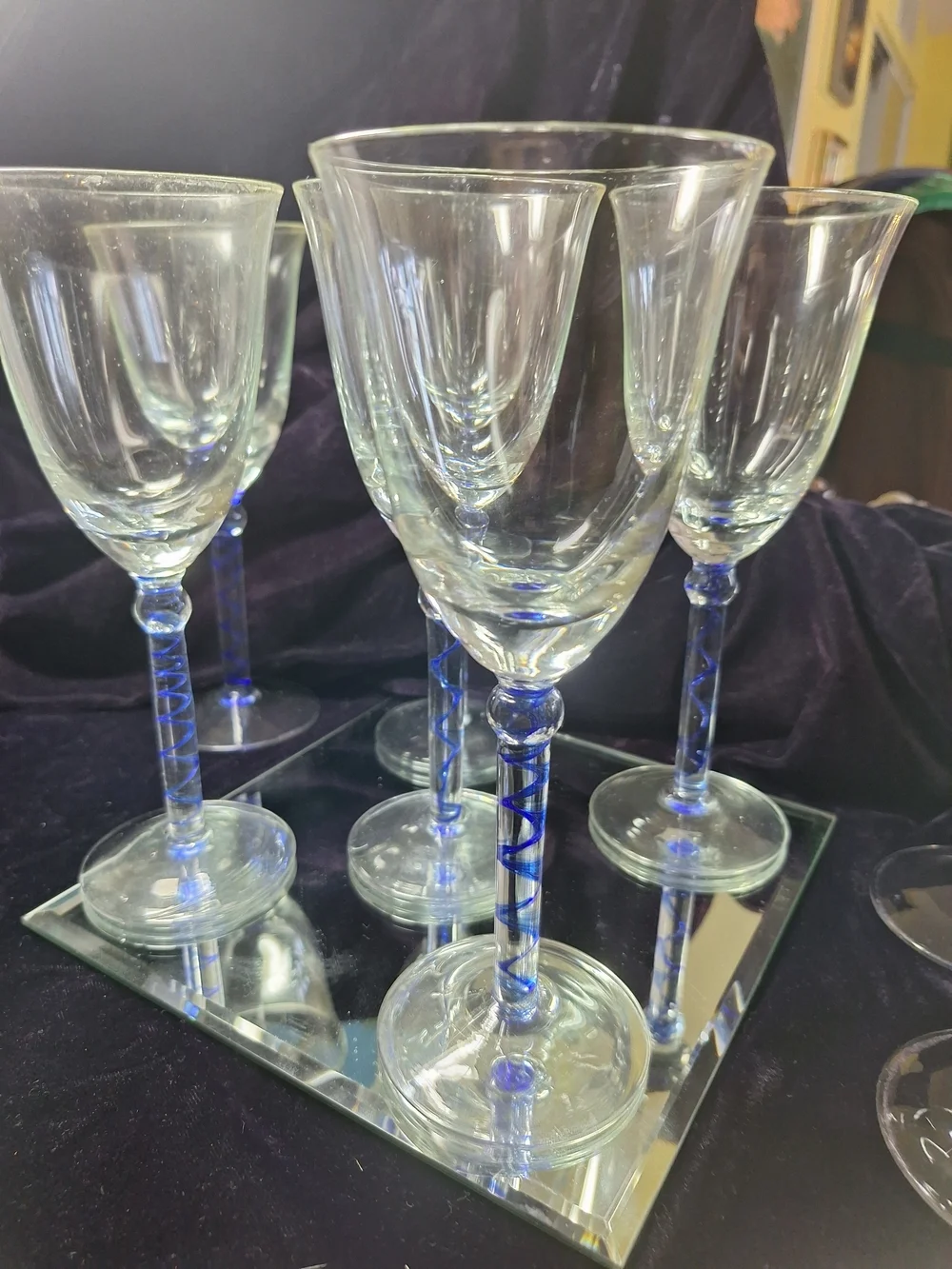 Blue Stem Crystal Wine Glasses - Set of 8